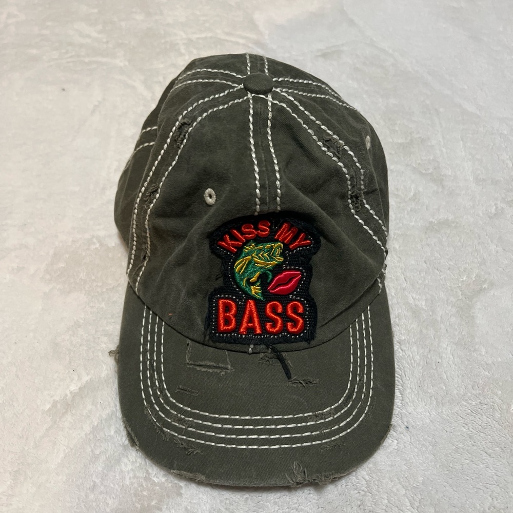 Green Embroidered Cap with Kiss My Bass Design